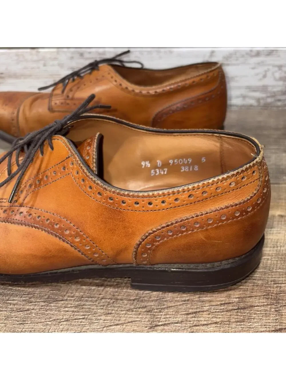ALLEN EDMONDS Sanford Oxford Shoes Mens 9.5 D Brown Leather Cap Toe Brogue USA